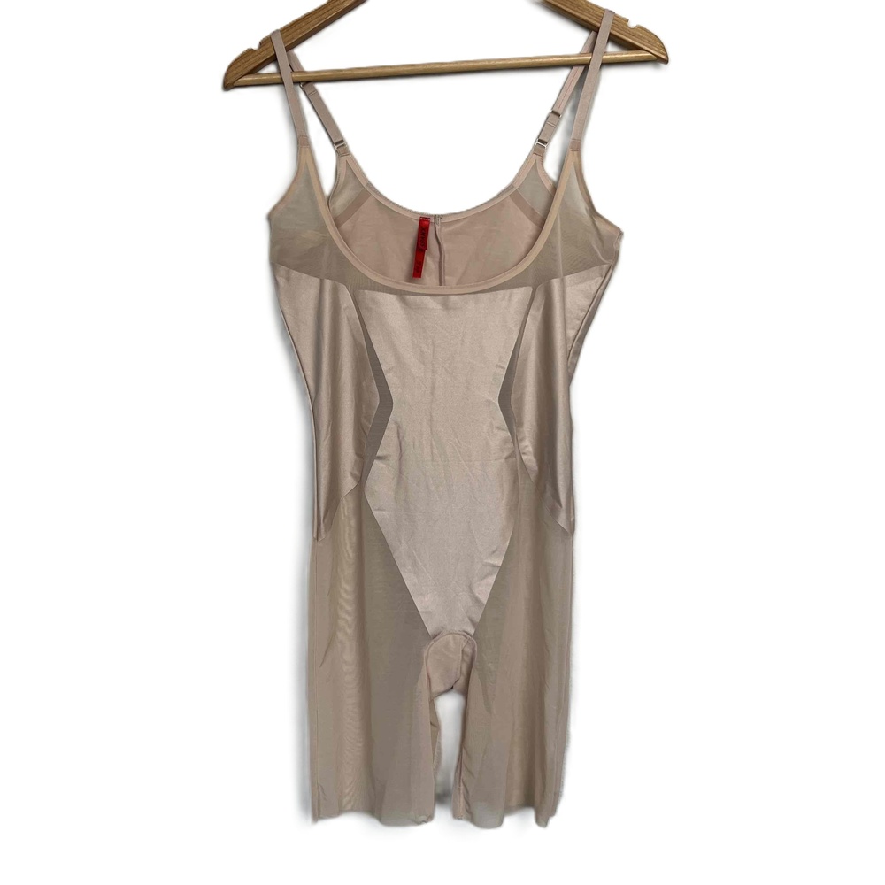 SPANX Haute‎ Contour Open-Bust Mid-Thigh Shape BodySuit Sheer Beige Size Large